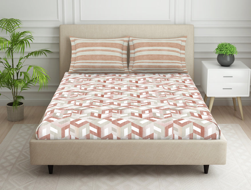Spaces Organic Textures Geometric 100% Cotton Double Bedsheet - Essentials