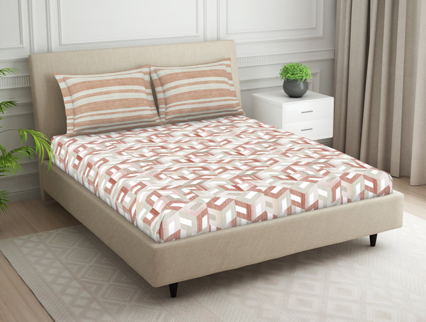 Spaces Organic Textures Geometric 100% Cotton Double Bedsheet - Essentials