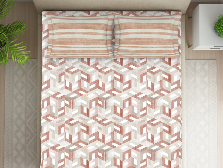 Spaces Organic Textures Geometric 100% Cotton Double Bedsheet - Essentials