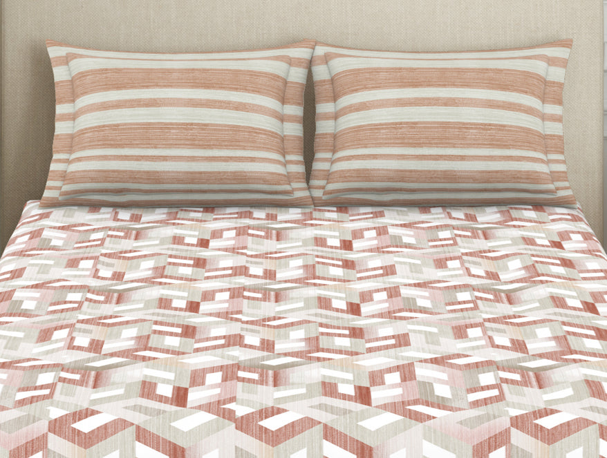 Spaces Organic Textures Geometric 100% Cotton Double Bedsheet - Essentials