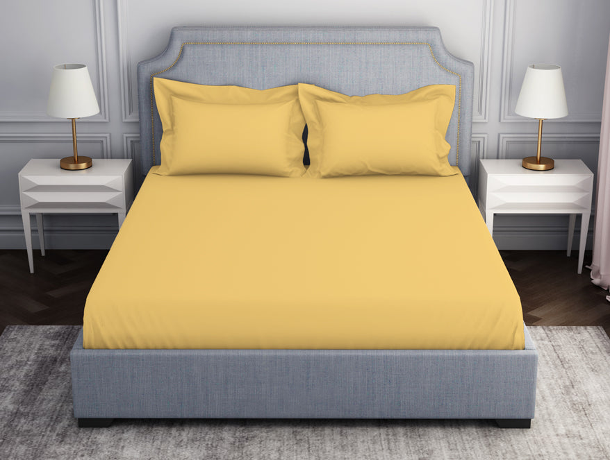 Spaces Solid Yellow 100% Cotton King Size Bedsheet - Essentials by Spaces