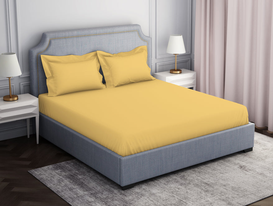 Spaces Solid Yellow 100% Cotton King Size Bedsheet - Essentials by Spaces