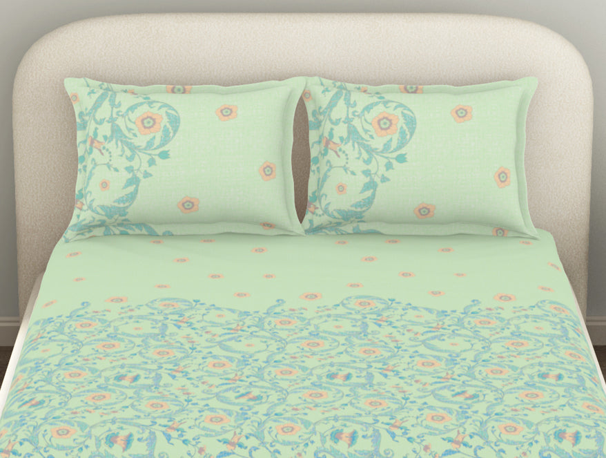 Spaces Essentials 100% Cotton Fitted King Bedsheet, 144 TC, Floral, Light Violet