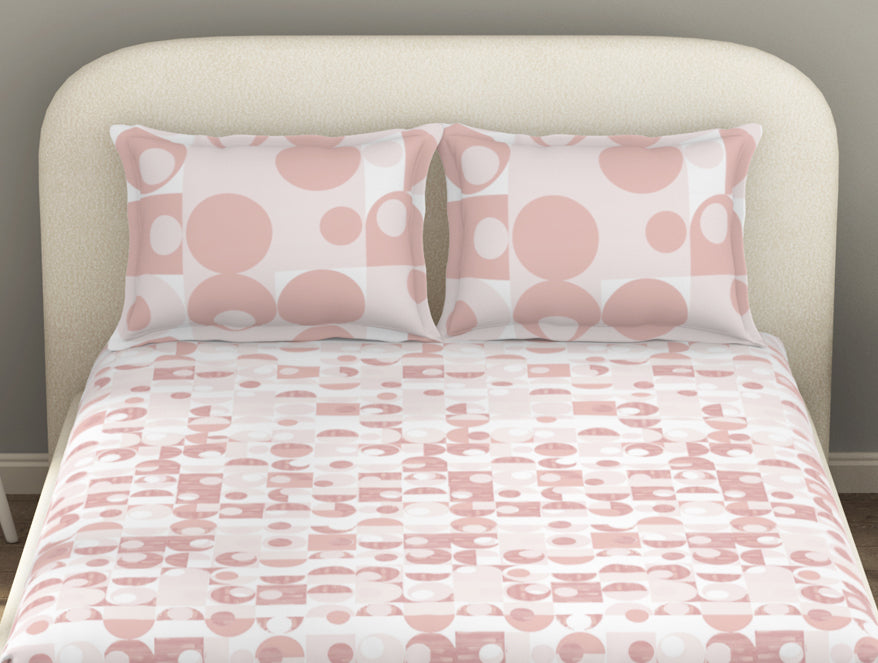 Spaces Essentials 100% Cotton Fitted King Bedsheet, 144 TC, Geometric, Blush