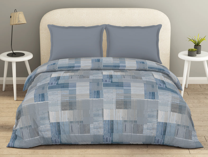 Spaces Essentials Geometric Blue 100% Cotton Double Duvet Cover, 144 TC