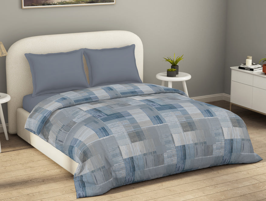 Spaces Essentials Geometric Blue 100% Cotton Double Duvet Cover, 144 TC