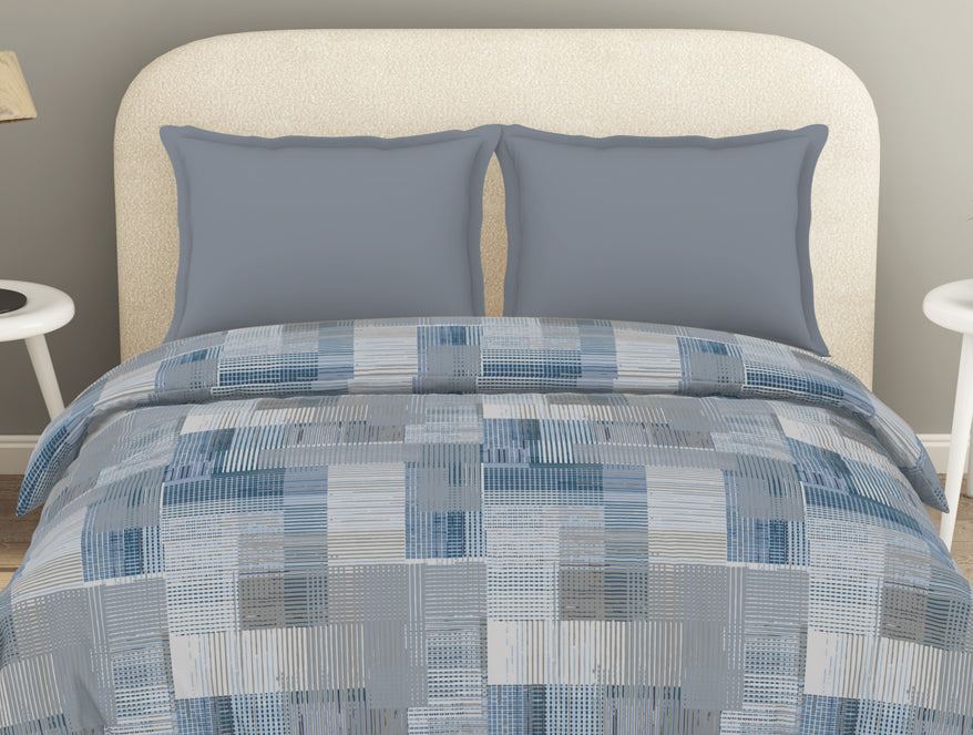Spaces Essentials Geometric Blue 100% Cotton Double Duvet Cover, 144 TC