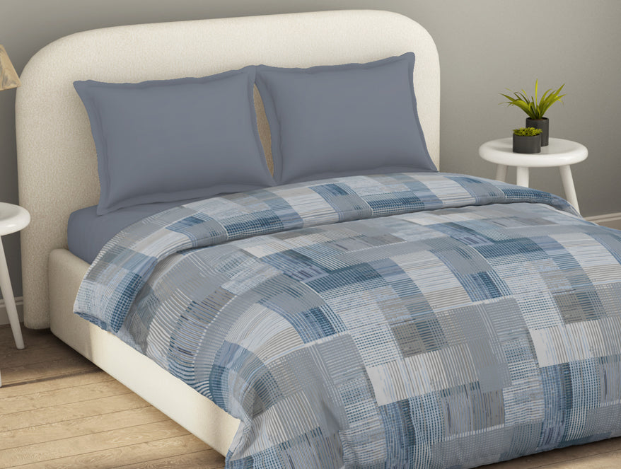 Spaces Essentials Geometric Blue 100% Cotton Double Duvet Cover, 144 TC