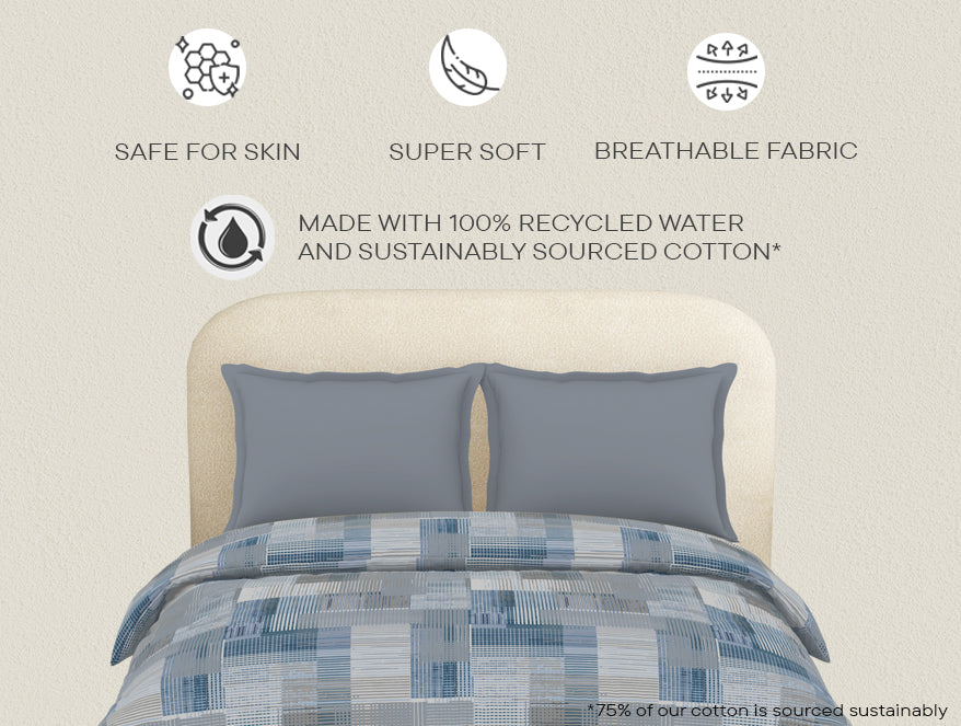Spaces Essentials Geometric Blue 100% Cotton Double Duvet Cover, 144 TC