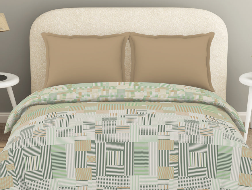 Spaces Essentials 100% Cotton Double Duvet Cover, 144 TC, Geometric, Light Brown