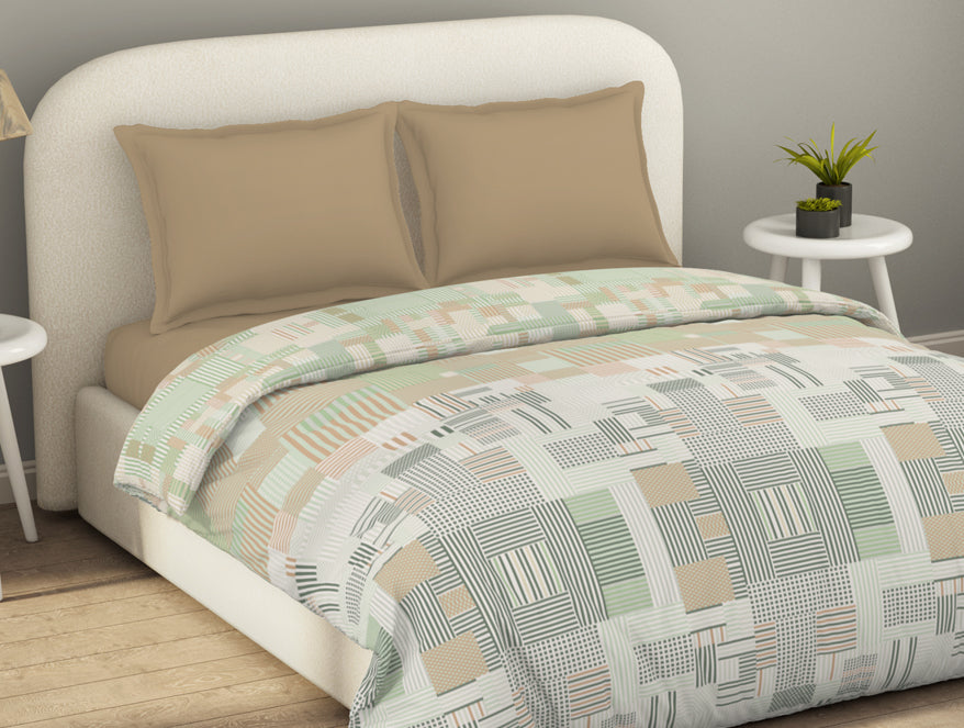 Spaces Essentials 100% Cotton Double Duvet Cover, 144 TC, Geometric, Light Brown