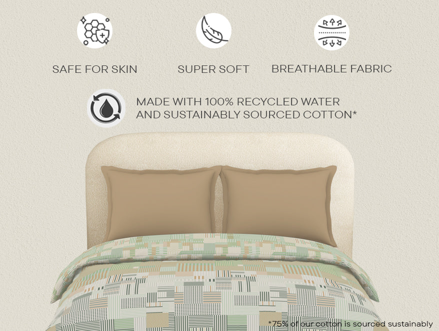 Spaces Essentials 100% Cotton Double Duvet Cover, 144 TC, Geometric, Light Brown