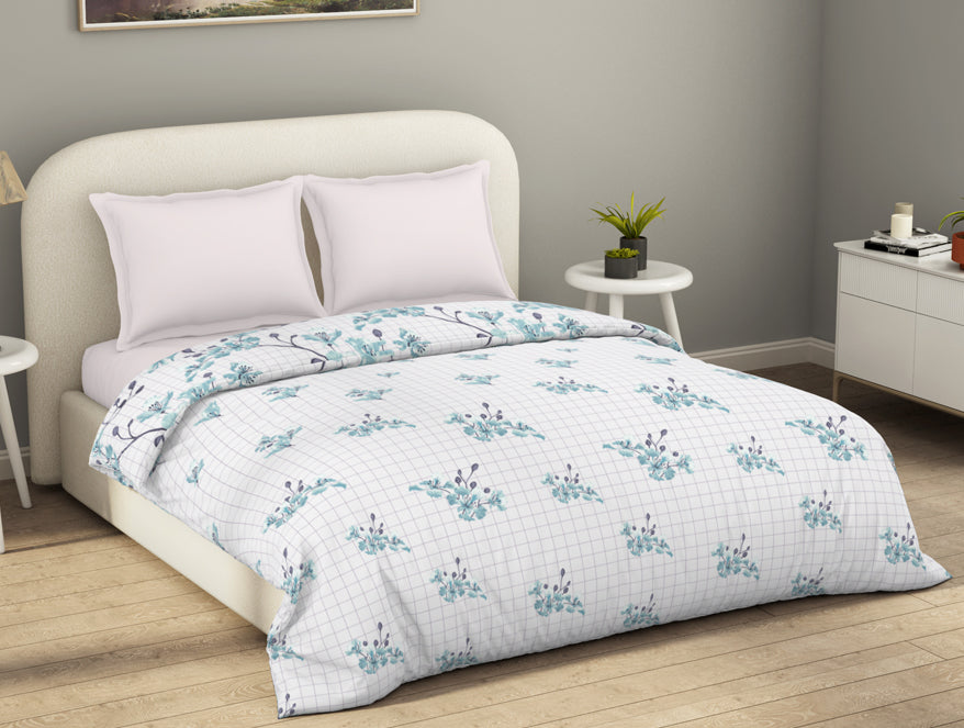 Spaces Essential Light Aqua Floral Cotton Duvet Cover