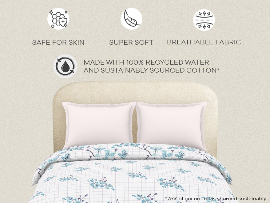 Spaces Essential Light Aqua Floral Cotton Duvet Cover