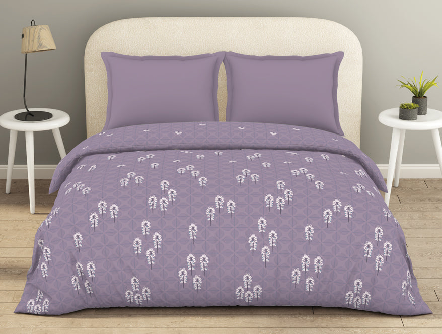 Spaces Essentials 100% Cotton Double Duvet Cover, 144 TC, Floral, Light Violet