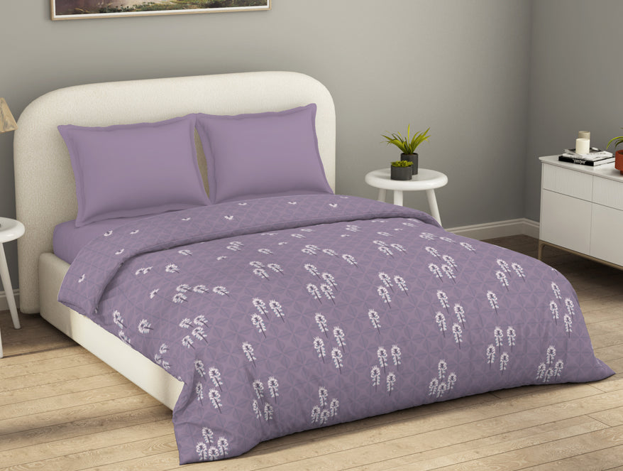 Spaces Essentials 100% Cotton Double Duvet Cover, 144 TC, Floral, Light Violet