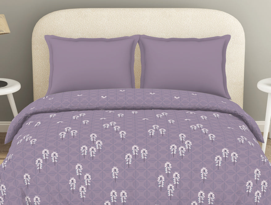 Spaces Essentials 100% Cotton Double Duvet Cover, 144 TC, Floral, Light Violet