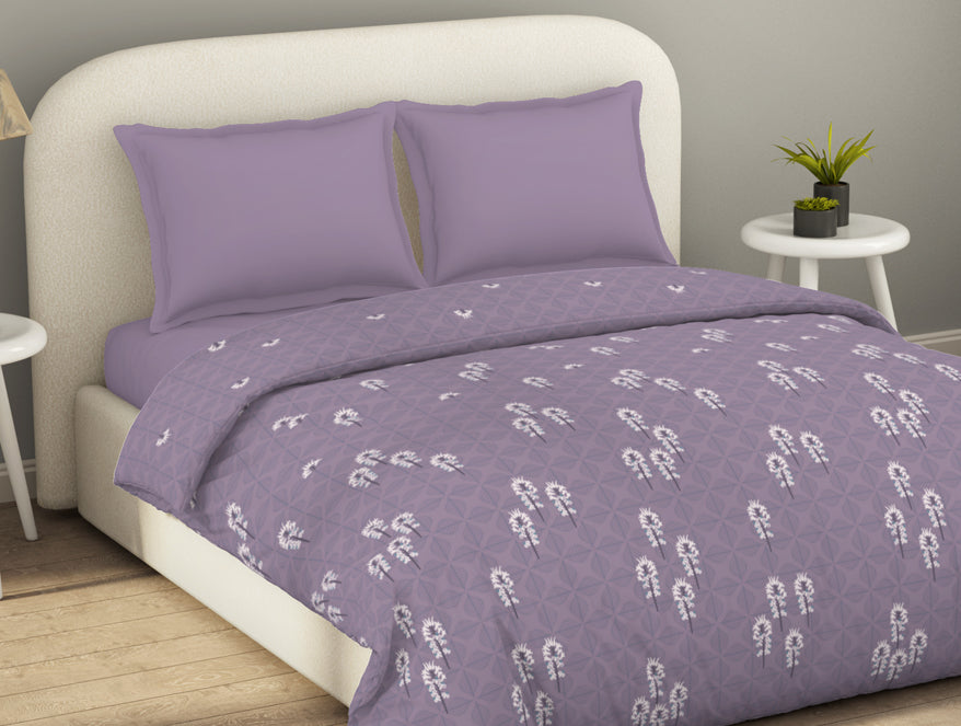 Spaces Essentials 100% Cotton Double Duvet Cover, 144 TC, Floral, Light Violet