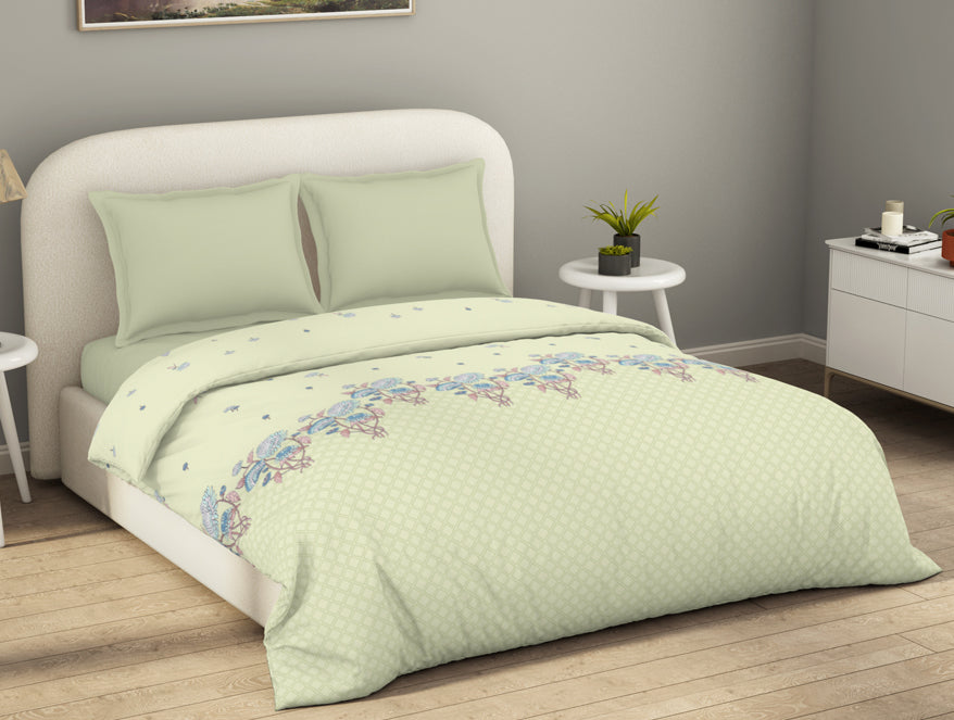 Spaces Essentials 100% Cotton Double Duvet Cover, 144 TC, Floral, Light Yellow