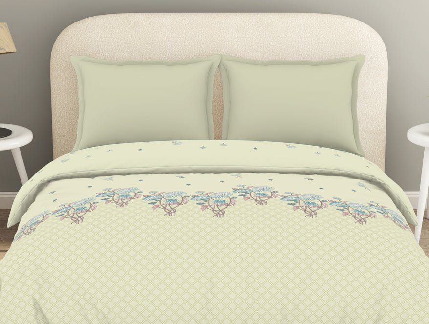 Spaces Essentials 100% Cotton Double Duvet Cover, 144 TC, Floral, Light Yellow