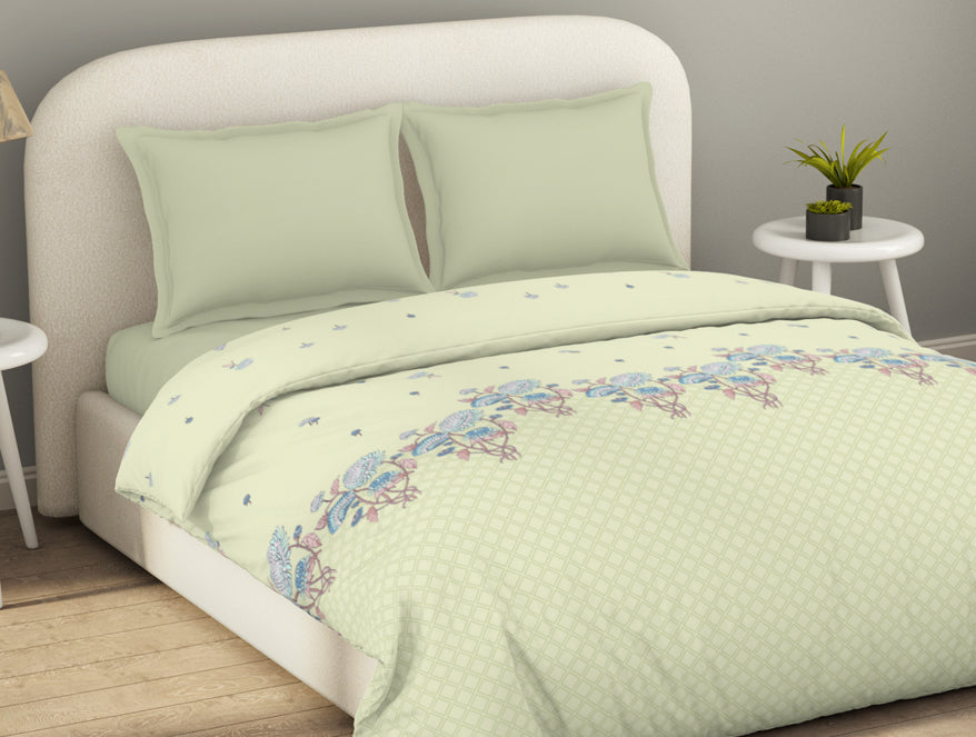 Spaces Essentials 100% Cotton Double Duvet Cover, 144 TC, Floral, Light Yellow