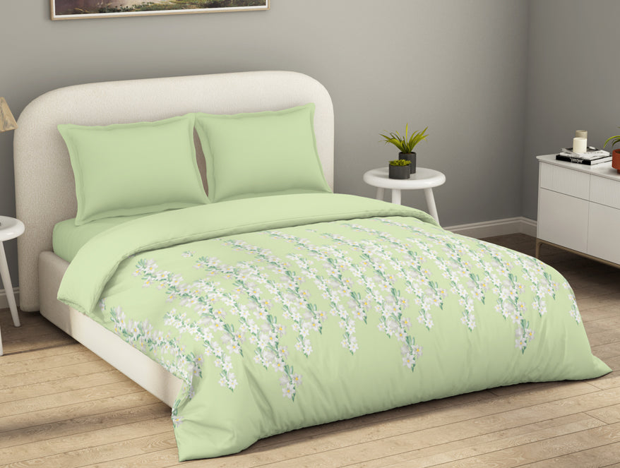 Spaces Essential 144 TC Light Green Floral Duvet Cover