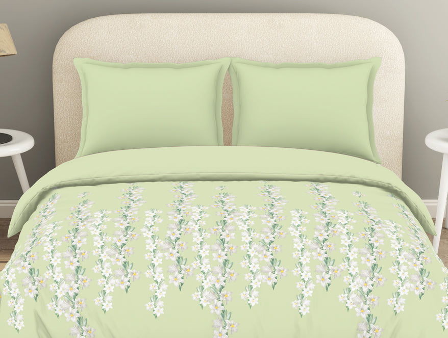 Spaces Essential 144 TC Light Green Floral Duvet Cover