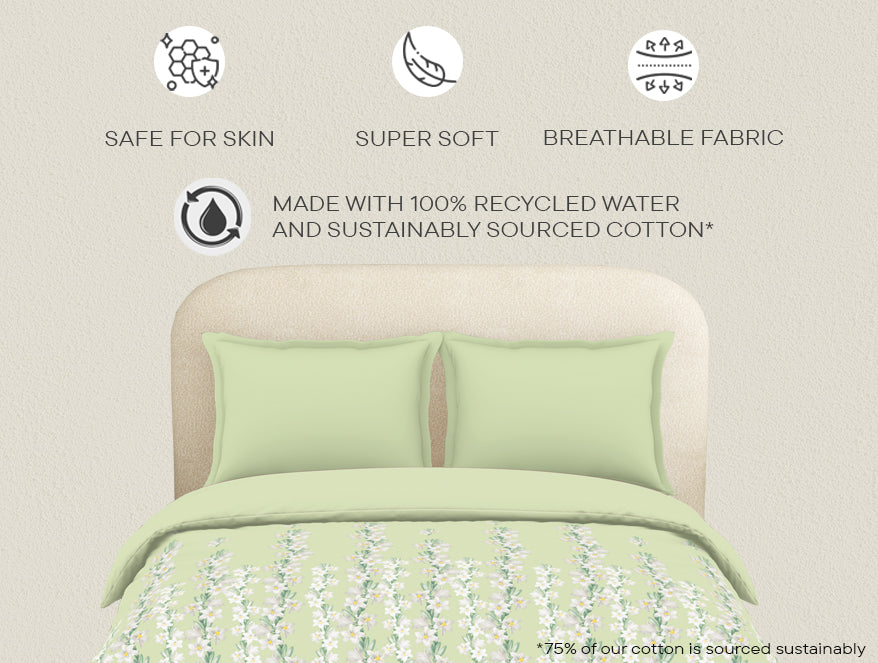 Spaces Essential 144 TC Light Green Floral Duvet Cover