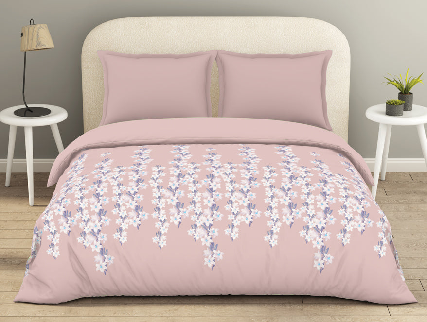 Spaces Essentials 100% Cotton Double Duvet Cover, 144 TC, Floral, Blush