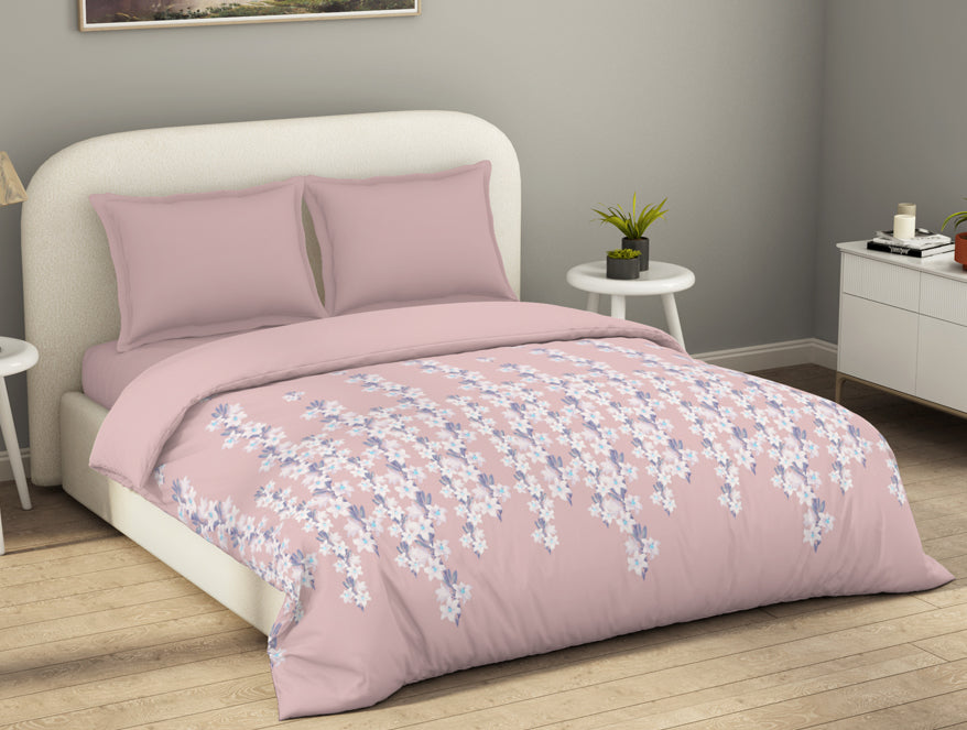 Spaces Essentials 100% Cotton Double Duvet Cover, 144 TC, Floral, Blush