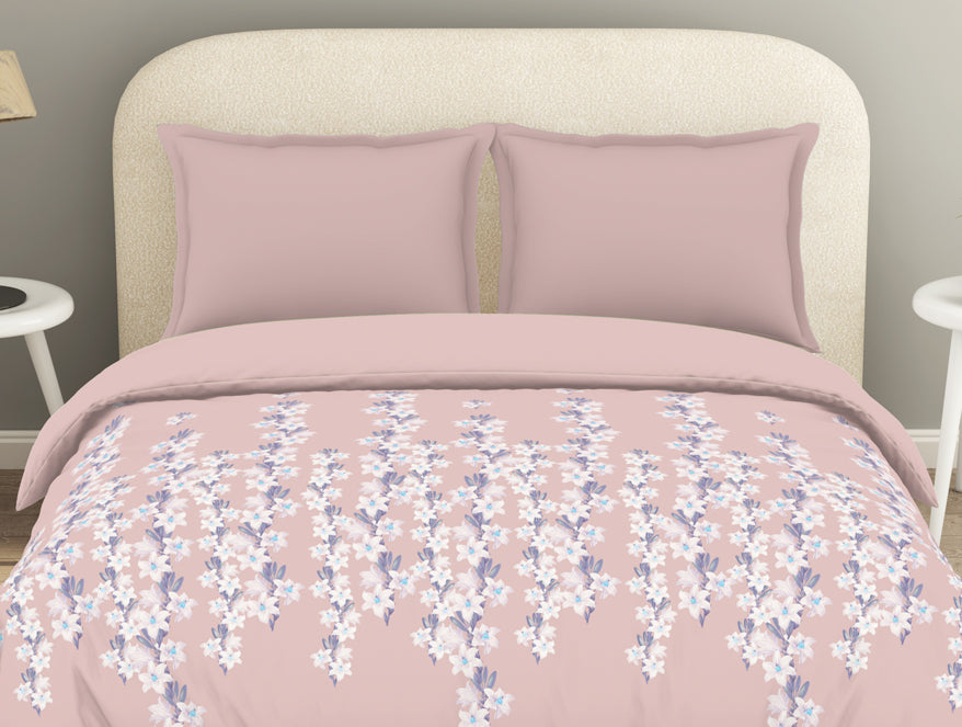 Spaces Essentials 100% Cotton Double Duvet Cover, 144 TC, Floral, Blush