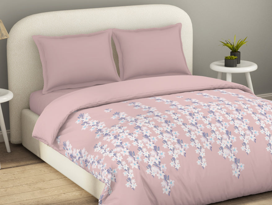 Spaces Essentials 100% Cotton Double Duvet Cover, 144 TC, Floral, Blush