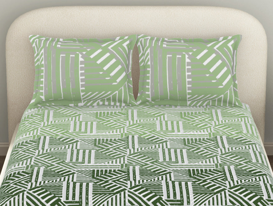 Spaces Essentials 100% Cotton Fitted King Bedsheet, 144 TC, Geometric, Light Aqua