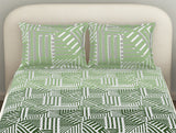 Spaces Essentials 100% Cotton Fitted King Bedsheet, 144 TC, Geometric, Light Aqua