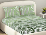 Spaces Essentials 100% Cotton Fitted King Bedsheet, 144 TC, Geometric, Light Aqua