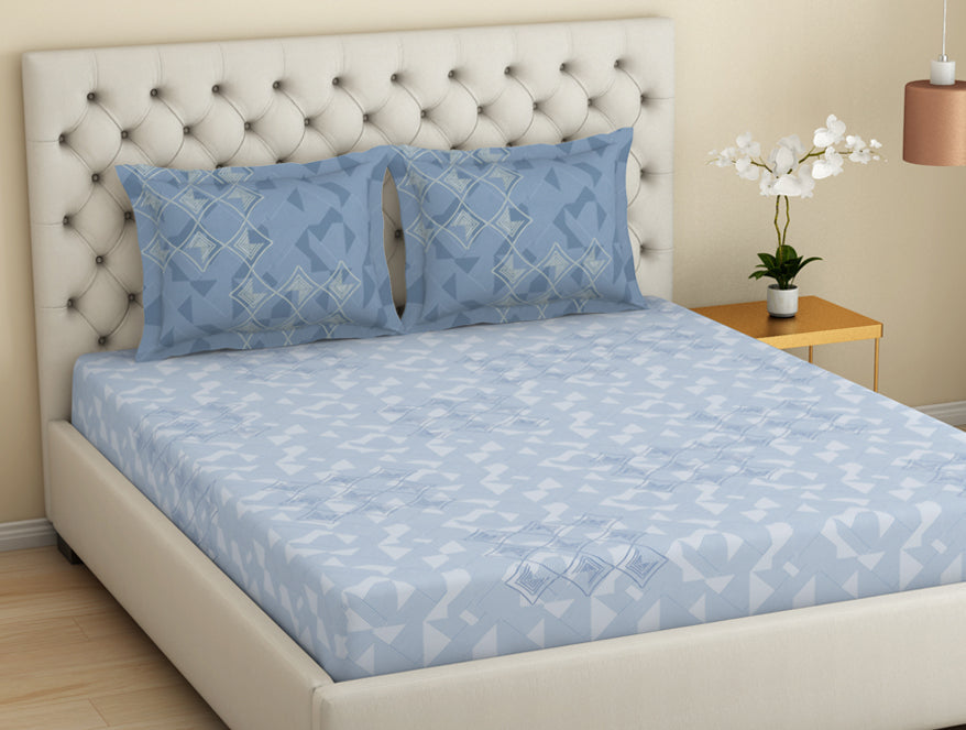 Spaces Essentials Premium Cotton Viscose Large Bedsheet, 138 TC, Geometric, Light Grey