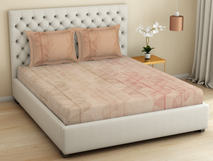 Spaces Essentials Premium Cotton Viscose Large Bedsheet, 138 TC, Geometric, Light Coral