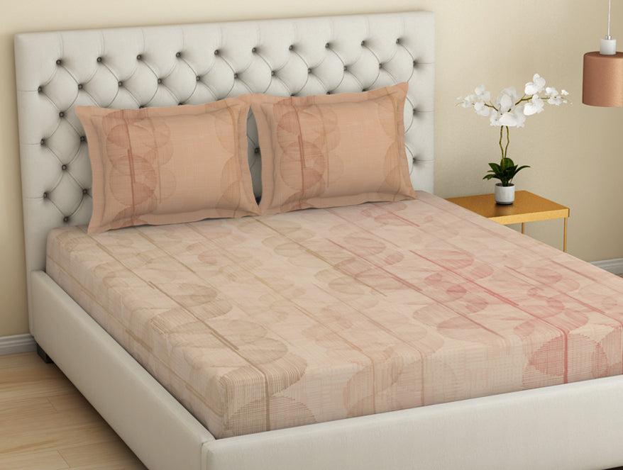 Spaces Essentials Premium Cotton Viscose Large Bedsheet, 138 TC, Geometric, Light Coral