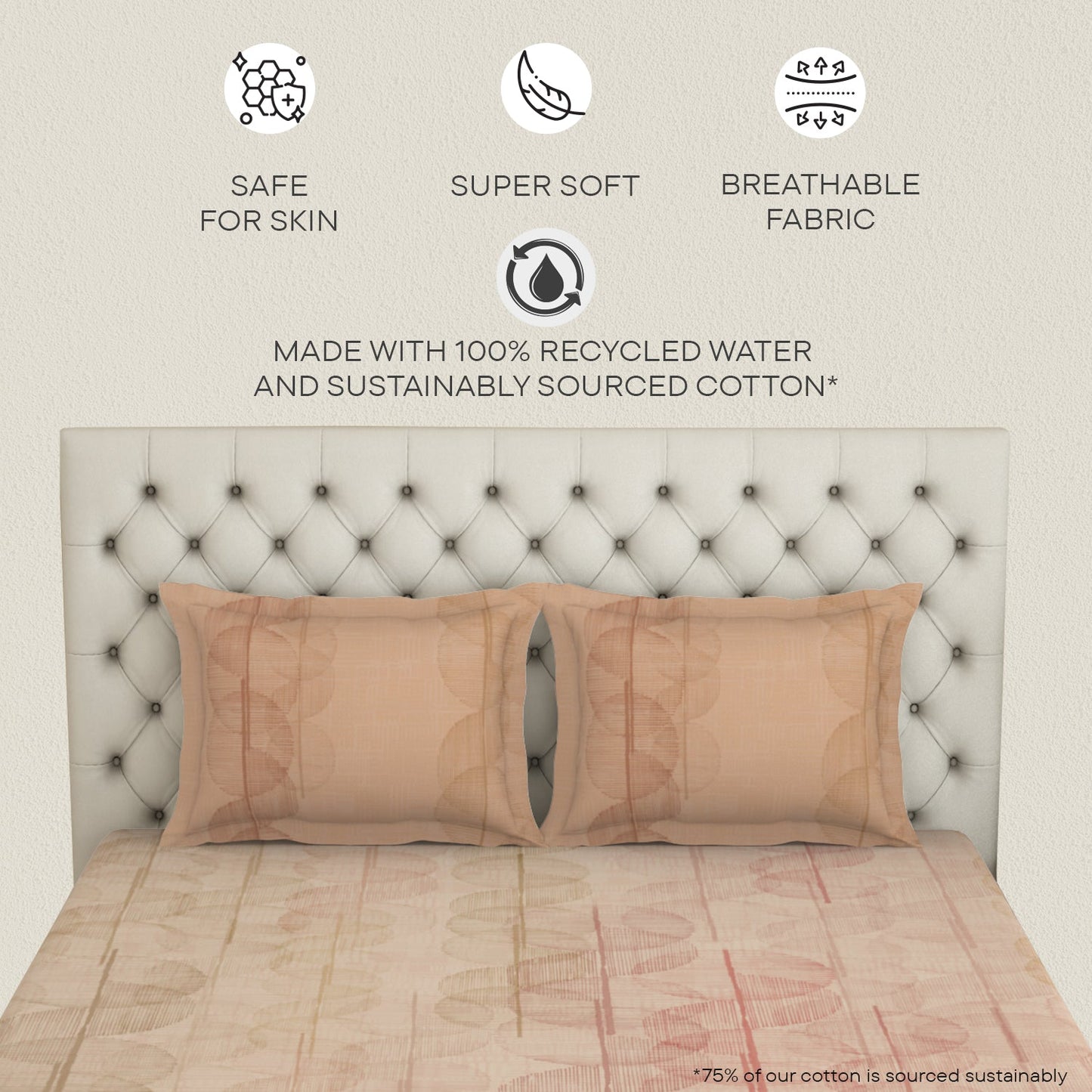 Spaces Essentials Premium Cotton Viscose Large Bedsheet, 138 TC, Geometric, Light Coral