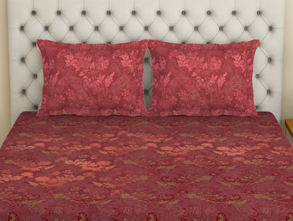 Spaces Essentials Premium Cotton Viscose Large Bedsheet, 138 TC, Floral, Red