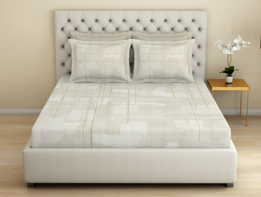 Spaces Essentials Premium 100 % Cotton Large Bedsheet, 180 TC, Geometric, Taupe