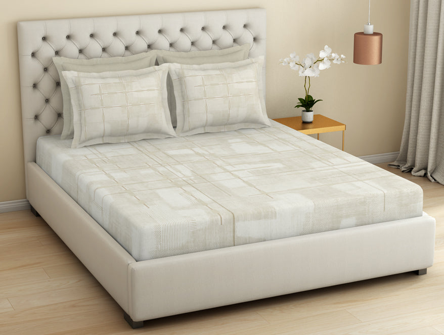 Spaces Essentials Premium 100 % Cotton Large Bedsheet, 180 TC, Geometric, Taupe