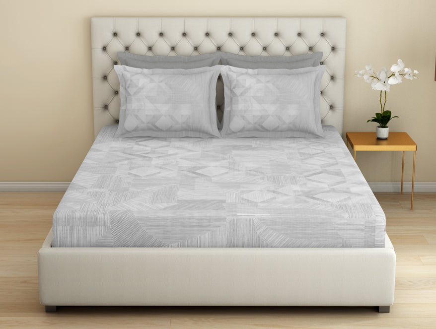 Spaces Essentials Premium 100 % Cotton Large Bedsheet, 180 TC, Geometric, Grey