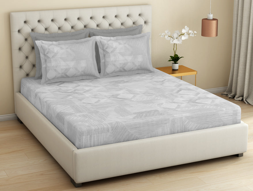 Spaces Essentials Premium 100 % Cotton Large Bedsheet, 180 TC, Geometric, Grey