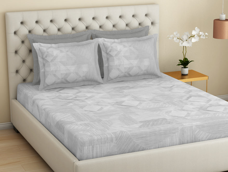Spaces Essentials Premium 100 % Cotton Large Bedsheet, 180 TC, Geometric, Grey