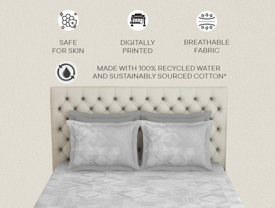 Spaces Essentials Premium 100 % Cotton Large Bedsheet, 180 TC, Geometric, Grey