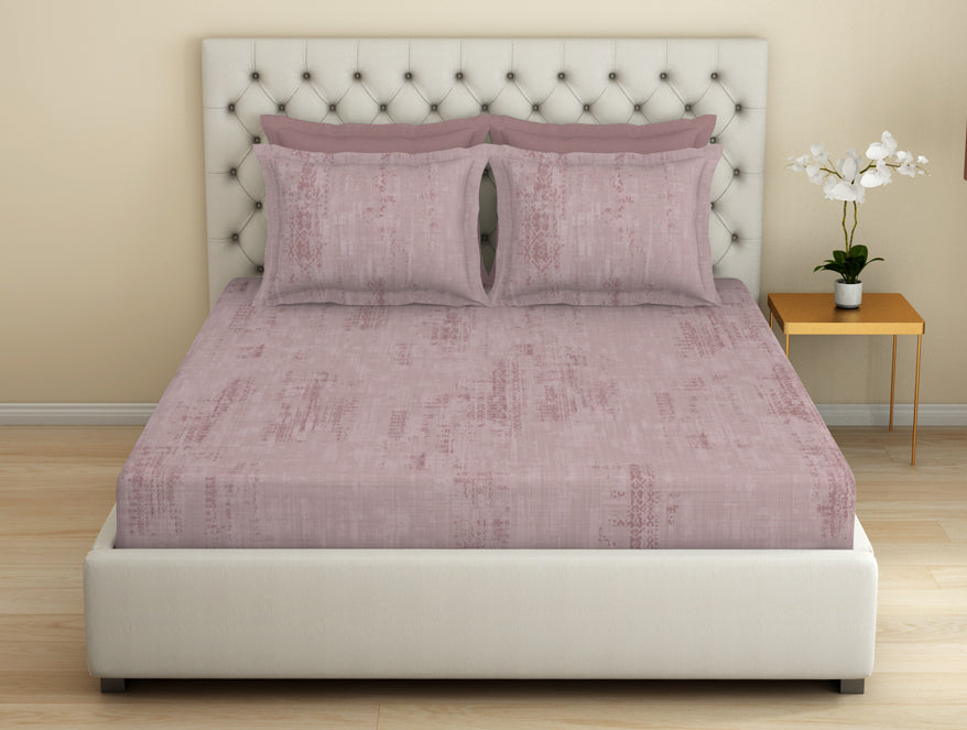 Spaces Essentials Premium 100 % Cotton Large Bedsheet, 180 TC, Geometric, Blush