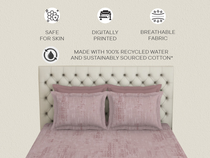 Spaces Essentials Premium 100 % Cotton Large Bedsheet, 180 TC, Geometric, Blush