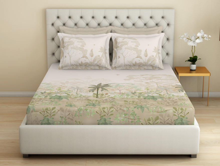 Spaces Essentials Premium 100 % Cotton Large Bedsheet, 180 TC, Floral, Light Aqua