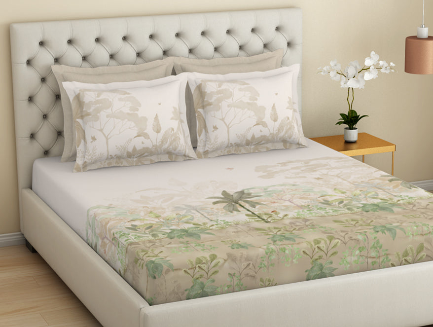 Spaces Essentials Premium 100 % Cotton Large Bedsheet, 180 TC, Floral, Light Aqua
